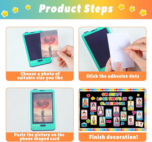 70Pcs Look Who's in Classroom Bulletin Board Set Back to School Wall Chalkboard Decors Phone Shaped Paper Cutouts DIY Photo Supplies First Day of ...