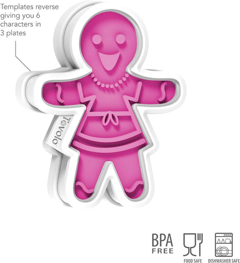 Tovolo Gingerbread Girls Templates Reverse, Dishwasher Safe, Set of 6 Cookie Stamps with Cutter...