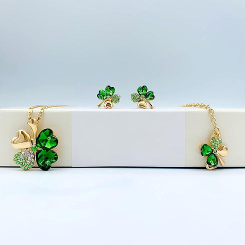 Mall of Style Four Leaf Clover Necklace - Green St.Patrick's Day Earrings for Women - Shamrock Earrings - Irish Jewelry - Shamrock Pin Brooch - Gr...