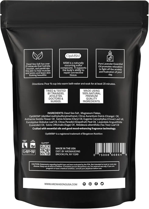 Aromasong Muscle Recovery Bath Soak with Dead Sea Salt, OptiMSM, Magnesium Flakes & Essential Oils for Post Workout Soreness - Made in USA - 14 oz...