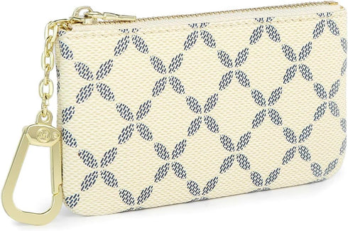 Luxury Zip Key Chain Pouch | Mini Coin Purse Wallet Card Holder with Clasp | for Men Women (Cream)...