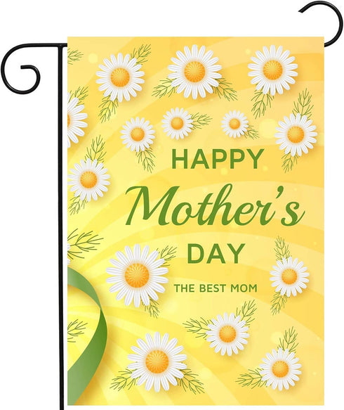Happy Mothers Day Love You Best Mom Floral Daisy Flower Garden Yard Flag 12"x 18" Double Sided Polyester Welcome House Flag Banners for Patio Lawn...