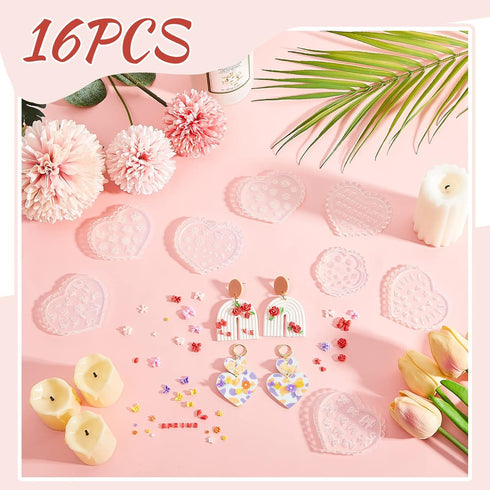 Zeyune 16 Pcs Small Flower Polymer Clay Molds Mini Flower and Leaf Polymer Clay Molds for Jewelry Making Rose Daisy Silicone Molds Earring Clay Cu...