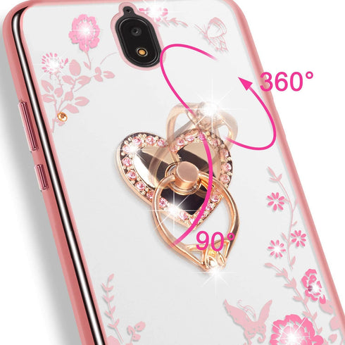 B-wishy for Blu View 2 Case for Women, Glitter Crystal Butterfly Heart Floral Slim TPU Luxury Bling Cute Protective Cover with Kickstand+Strap for...