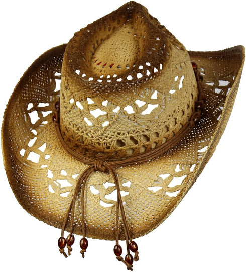 Shapeable Toyo Straw Cowboy Hat w/Beaded Trim Band, Western Cowgirl, Natural, One Size...
