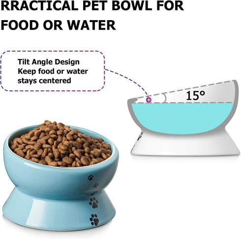 Y YHY Ceramic 15 Ounce Slanted Cat Food Water Bowl, Lake Blue...