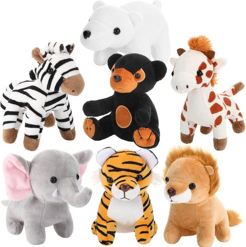 7 Pieces Plush Safari Animals 4.72 Inches Jungle Stuffed Animal Set includes Plush Giraffe Tiger Lion Bear Elephant Zebra for Zoo Animal Themed Pa...