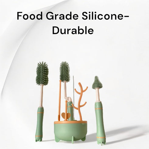 Silicone Baby Bottle Brush Set with Stand, 360° Rotating Silicone Bottle Cleaning Brush Cleaner Set of 4, Multipurpose Silicone Baby Bottle Straw ...