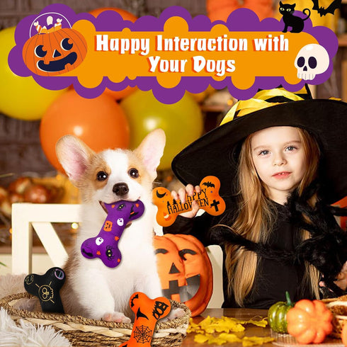 Halloween Dog Toys Plush 4Pack Dog Squeaky Toys Interactive Fetching Dog Toys Stuffed Toy Suitable for Medium and Large Dogs...