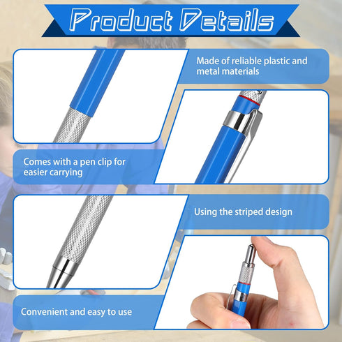 4 Pieces Welder Pencil with 60 Pieces Round Refills Mechanical Pencil Metal Marker Pen for Construction Workers, Metal Work, Welders, Plumbers, Fr...