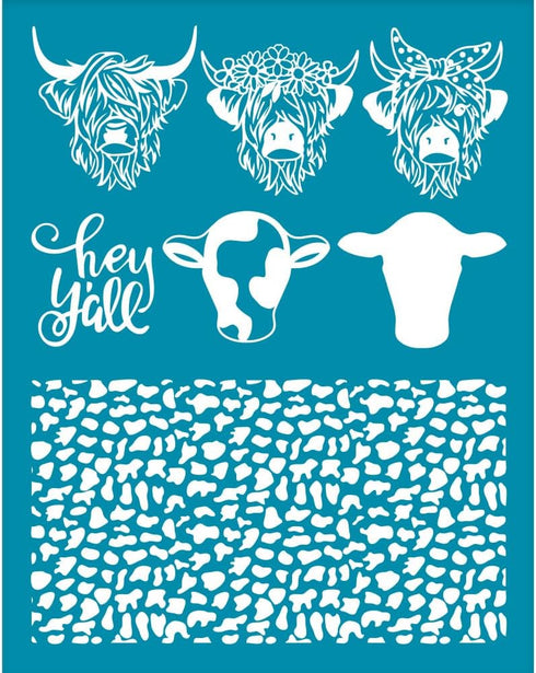 OLYCRAFT 4x5 Inch Dairy Cow Clay Stencils Highland Cow Silk Screen for Polymer Clay Cow Pattern Silk Screen Stencils Mesh Transfer Stencils for Po...