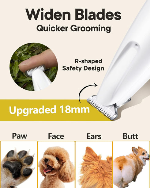 Upgraded Dog Paw Trimmer with LED Light, 18 mm Widen Blade, 35 dB Low Noise, LED Display, Fully Waterproof, Rechargeable Clipper for Dogs Cats Tri...