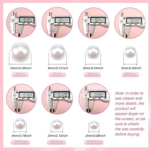 TOAOB 13000pcs White Flat Back Pearl Beads Half Round Imitation Pearls 2mm to 10mm Assorted Sizes Plastic Gem Pearls for Crafts Nails Phone Shoes ...