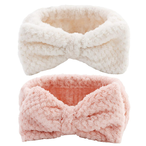 YISSION 2PCS Spa Headband with Bow No Slip Head Band for Face Wash Makeup Skincare Facial Headband Elastic Hair Band Microfiber Headbands for Wome...