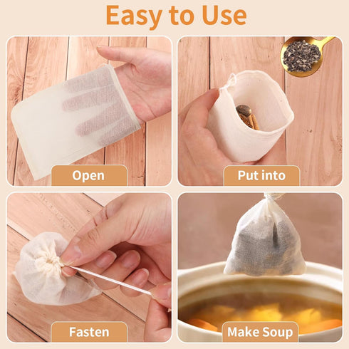40 Pcs Empty Spice Bags for Cooking Soup, Reusable Tea Bags for Loose Tea, 4x6 In Natural Muslin Drawstring Bag, Small Cheese Cloth Cotton Bag for...