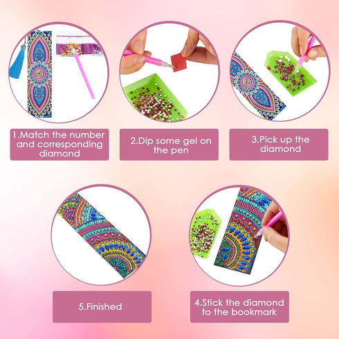 3 Pieces DIY 5d Diamond Painting Beaded Bookmark Leather Tassel Rhinestone Bookmark for DIY Art Craft Student Adult Beginner Valentine Graduation ...