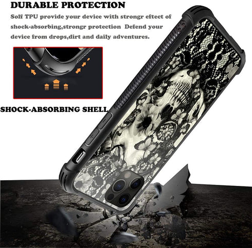 ZHEGAILIAN Case Compatible with iPhone 13 Pro Max Case,Victorian Gothic lace Skull Case,Tempered Glass Back+Soft Silicone TPU Shock Protective Cas...