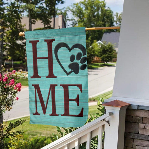 Teal Wooden Home Dog Paw Print Love Heart Monogram Burlap Garden Porch Lawn Flag Farmhouse Decorations Mailbox Decor Welcome Sign 12x18 Inch Mini ...