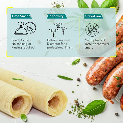 The Sausage Maker® 19mm Collagen Casings For Sausage Making, Edible, Clear, Smoked Beef Collagen Sticks, 3/4” Diameter Snack Stick Casings, 148 Fe...