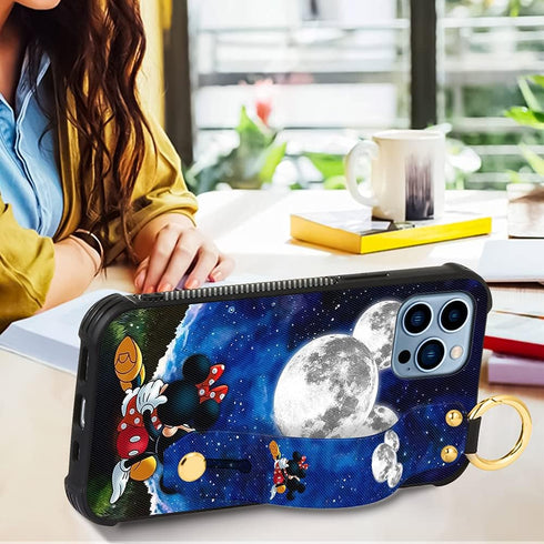 Cartoon Case for iPhone 13 Pro Case 6.1 Inch Cute Moon Blue Cartoon Character Design with Lanyard Wrist Strap Band Holder Shockproof Protection Bu...