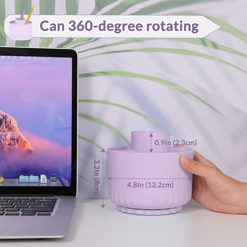 SKYDUE 360 Degree Rotating Desk Organizer, Dual-Purpose Pencil Pen Holder for Desktop, Rotating Desk Pen Organizer with 5 Slots Purple...