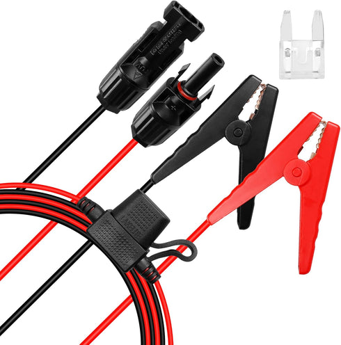 QIANRENON Solar Panel Connector Cable 12AWG Solar Panel Connector to Battery Clip Extension Cable Alligator Clip to Male & Female Solar Connectors...