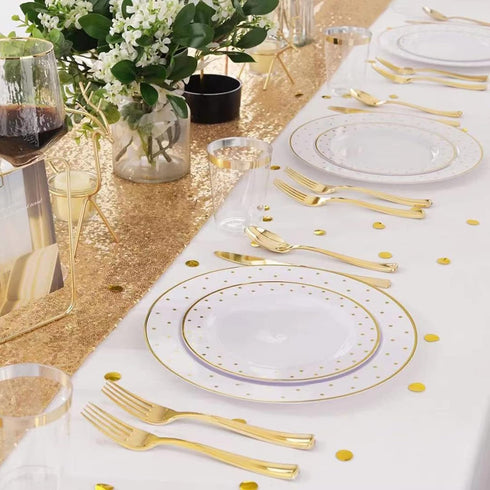 Glitter Gold Table Runners-12 by 108 Inch Luxury Linens -Gold Event Outdoor Party Supplies Fabric Decorations Gift Package for Holiday Wedding Bir...