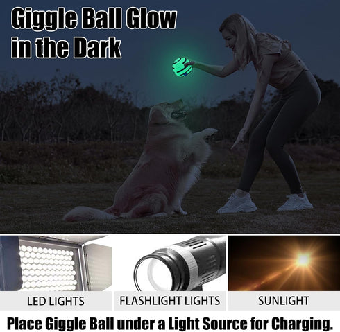 Giggle Ball for Dogs, Interactive Glow Ball Dog Toys, Glow in The Dark Dog Ball Wobble Ball for Small Dogs, Durable Wiggle Ball Dog Toy for Reliev...