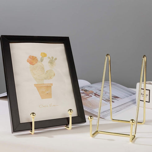 4 Pack Plate Stands for Display, 4 Inch Gold Plate Stands for Display, Metal Square Wire Easel Stand, Plate Holder Display Stands, Picture Frame S...