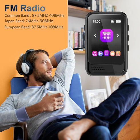 MP3 Player with Bluetooth,Portable Full Touchscreen Music Player with Speaker and Micro SD Card Slot,MP4 Player with FM Radio,Voice Recording,Earp...