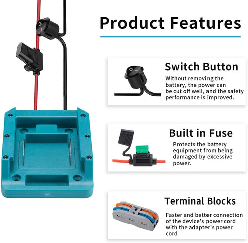 Fit for MAKITA 18v Battery Power Mount Connector Adapter Dock Holder with 14 awg Wires...
