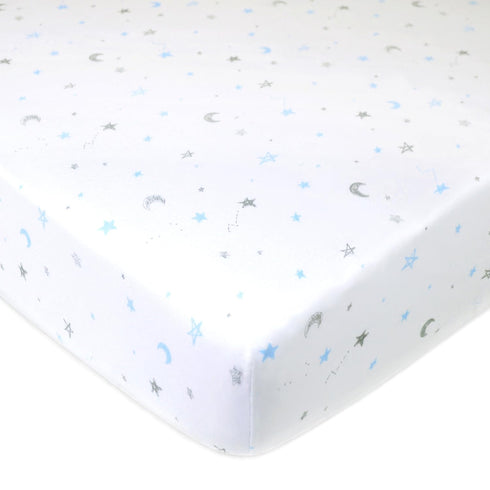 American Baby Company Fitted Crib Sheet 28" x 52", Soft Breathable Neutral 100% Cotton Jersey Sheet, Baby Blue Stars, for Boys and Girls, Fits Cri...