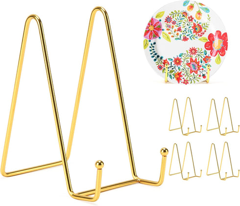 6 Inch Plate Stands for Display, 5 Pack Plate Holder Display Stand, Gold Metal Frame Easel Holder Stand for Pictures,Book, Photo, Decorative Plate...