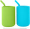 WeeSprout Silicone Baby Cups With Straws and Lids, 4 & 8 oz Options, Set of 2, Food Grade Toddler Training Container, Built In Straw Stoppers, Mea...