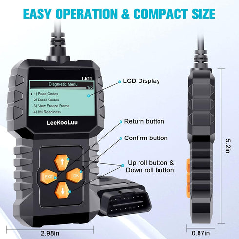 OBD2 Scanner Ease Setup Plug-Play: Clear Reset Engine Error Code Professional Code Reader Diagnostic Scan Tools with Freeze Frame/I/M Readiness fo...