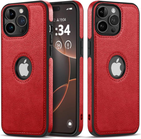 Unique Design Luxury Leather Business Phone Case for iPhone 11 Pro Max Anti-Slip Scratch Resistant Ultra Slim Protective Case (2019,6.5”) (Red)...