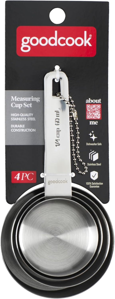 GoodCook Gourmet Measuring Cup Set, Stainless Steel 4-pc., 1/4, 1/3, 1/2, 1 Cup etched measurements...