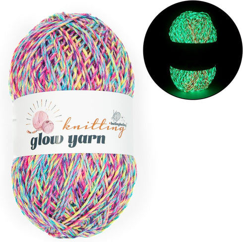 100g/3.5oz BulingBuling Acrylic Glow in The Dark Yarn,Colourful Yarn -Worsted Fine #2 Yarn - 240M/262Yards ?Beginners Yarn for Crochet and Knittin...