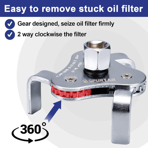 Spurtar Universal Oil Filter Wrench 3 Jaw Adjustable Oil Filter Removal Tool, 2 Way Oil Filter Wrench for Removing Oil Filters from Diameters 2-1/...
