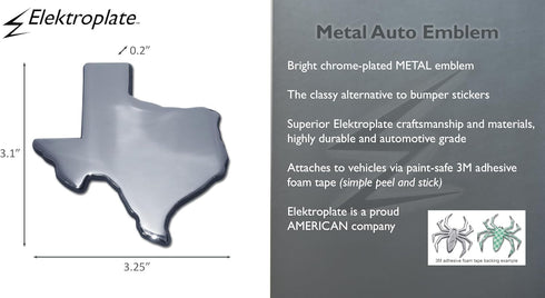 Elektroplate State of Texas Chrome All Metal Emblem for Cars, Trucks, and All Auto | Universal Fit at 3.1" x 3.25" | Weatherproof...