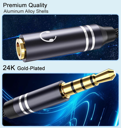 2 Pack 3.5mm Headphone Splitter, Hi-Fi Sounds Extension Cable Audio Stereo Y Splitter, Male to 2 Female (TRRS - 4 Pole) Headset Splitter, Aux Jack...