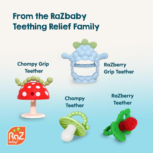 RaZbaby RaZberry Plus Baby Teether – Easy-to-Hold Toy for Front & Back Teething Relief, BerryBumps Texture for Sensory Development, Soothes Sore G...