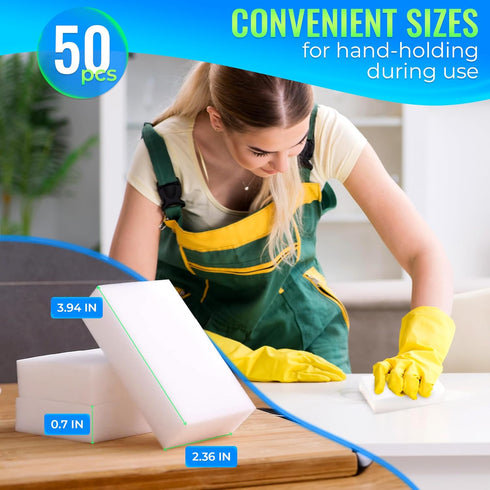 50Pcs Melamine Sponges for Cleaning - 10x6x2cm Magic Eraser Sponge Dish Sponges Kitchen Cleaning Supplies Baseboard Cleaning Tool White - Bathroom...