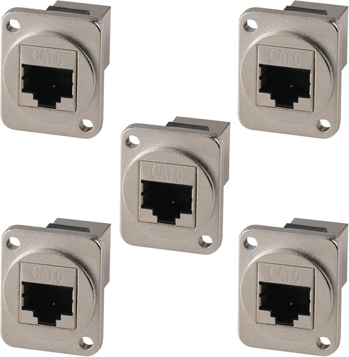 5PCS Panel Mounting RJ45 Cat5/5e/6 8P8C Ethernet LAN Cable Connector Zinc Alloy Housing Double Head Coupler Adapter Female to Female...