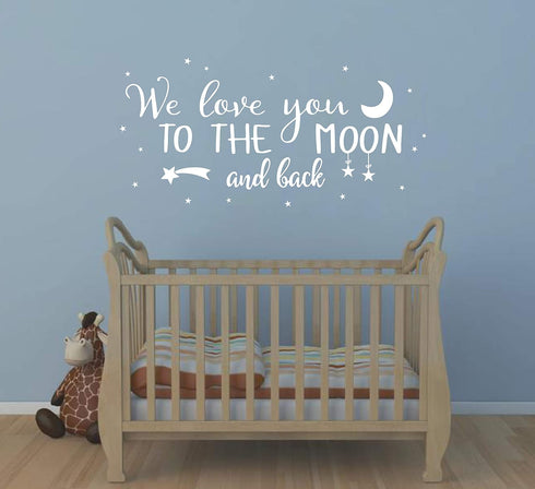 Wall Decal Kids We Love You to The Moon and Back Quote Wall Decals Nursery Vinyl Wall Stickers for Baby Boys and Grils Bedroom Scandinavian Wall D...