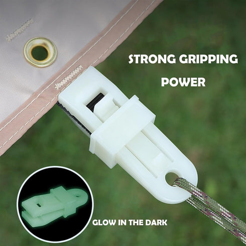 Tarp Clips, 36PCS Heavy Duty Lock Grip Kit Include Tarp Clamps, Carabiner Clips and Bungee Cords Set, Tent Fasteners Clips Holder (Glow)...