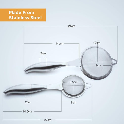 Jean-Patrique Stainless Steel Tea Strainer + Sifter for Baking - Set of 2 - Fine Mesh and Durable Construction...