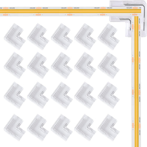 20pcs COB LED Light Strip Connectors 8mm 2Pin,Strip to Strip L-Shaped/Corner Connector LED Tape Light Connectors, Transparent Solderless Gapless N...