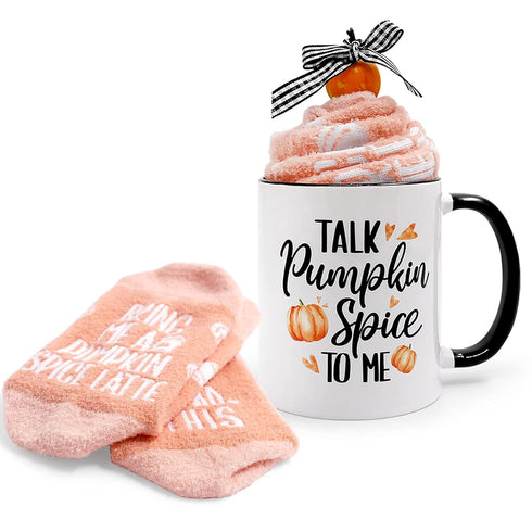 Fall Gift Box Set with Pumpkin Spice Latte Mug And Crew Socks Cake for Her Woman Wife Friends Mother Aunt Funny Present Baskets Autumn Holiday Sou...