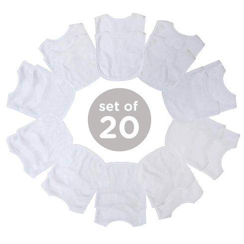 Neat Solutions 2-Ply Knit Terry Solid Color Feeder Bibs in White - 20 Pack...